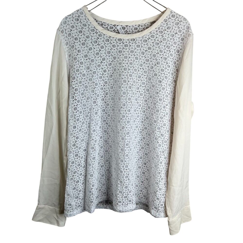 Equipment Femme Top Blouse White Large Floral Eyelet Sheer Capsule Preppy Luxury